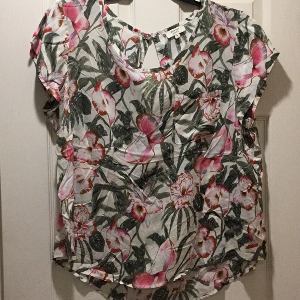 Marina Luna Olive Green/pink top, size 1X, cap sleeves